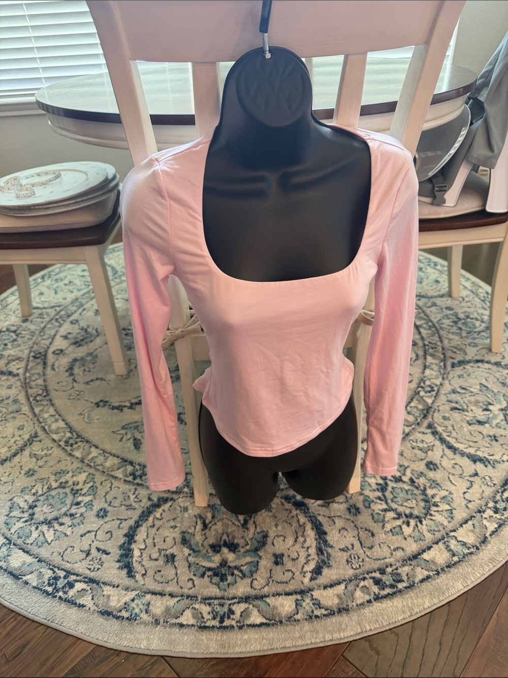 SHEIN Light Pink Square Neck Long Sleeve Top